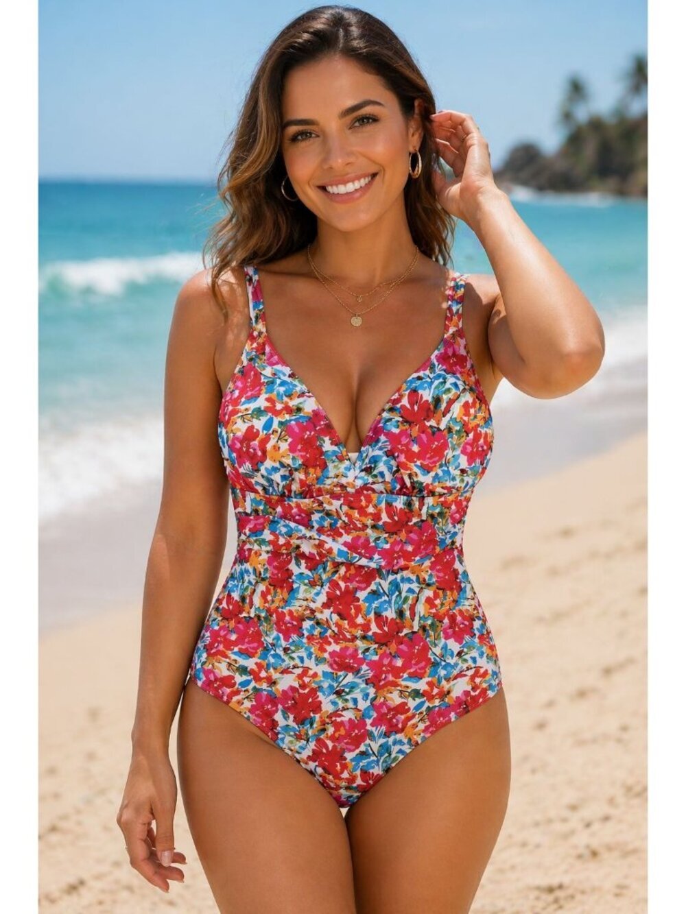 NWT Eomenie Women's One Piece Swimsuit Tummy Control Slimming Push Up Bra Sz M